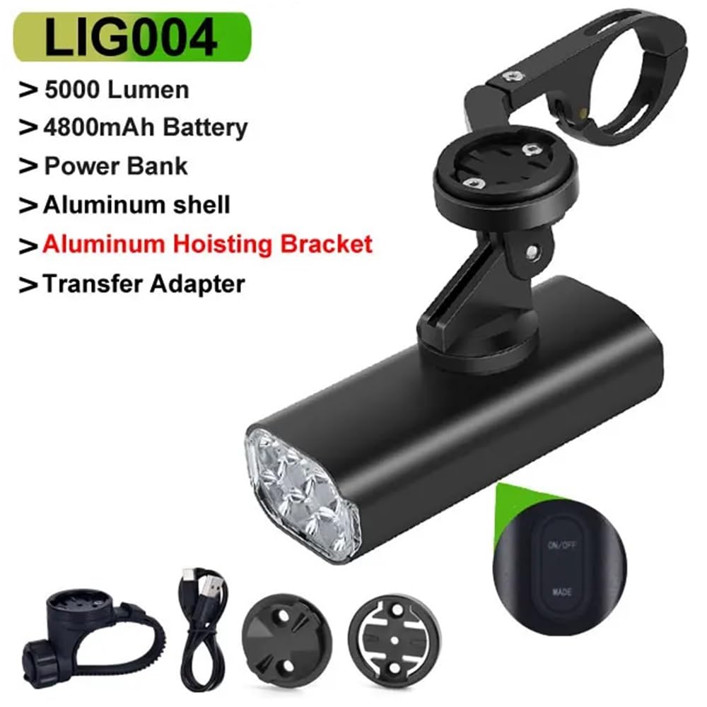Inteligentne światło rowerowe, indukcyjne, 5000 lm, ładowane przez USB, 6 diod LED, 4800 mAh, wodoszczelne