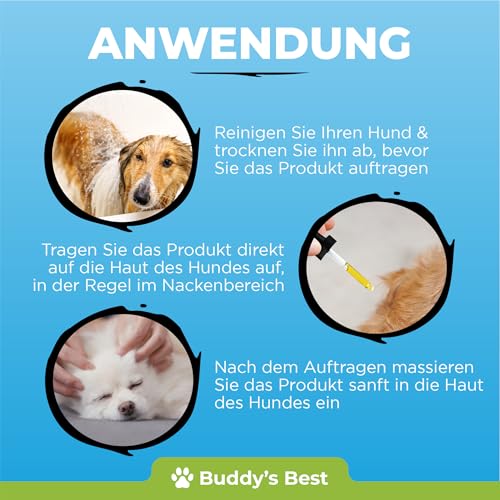 BUDDY'S Best 50ml Spot On Flohmittel Hund Bei Befall - Floh Zeckenschutz Hund - Flöhe Hund - Zeckenmittel Für Hunde - Spot on Hund Anti Floh Hund
