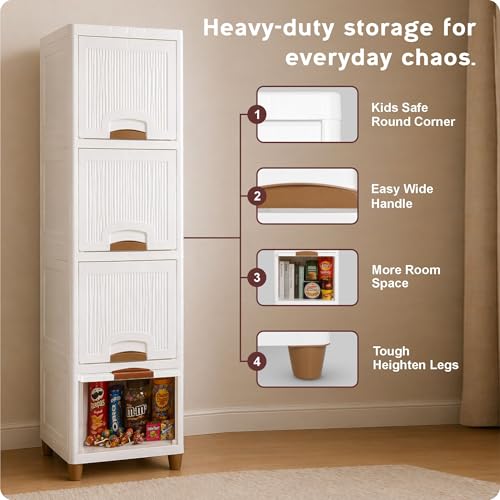 Image of TEKCOOL Plastic Wardrobe for Clothes : Versatile Plastic Cupboard for Storage Organizer & Organisers Storage Box for Ideal for Neat and Tidy Storage Solutions Almirah for Clothes (White, 4XL);