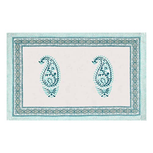 Image of BLOCKS OF INDIA Hand Block Printed 200 TC Cotton King Size Bedsheet (Turquoise JAAL)