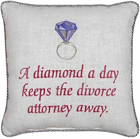 C&F Home A Diamond A Day Keep The Divorce Attorney Away - Almohada bordada con frase divertida y decorativa, pequeña almohada decorativa de 10 x 10
