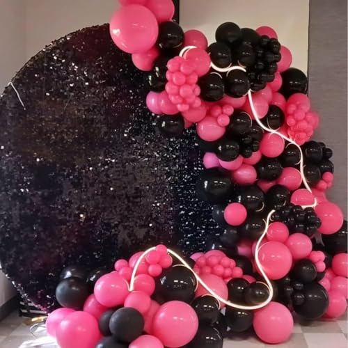 Image of Pink and Black Balloons, 60PCS Hot Pink Black Balloon Set, 12Inch Pastel Light Rosa and Metallic Latex Balloons for Girls Women Princess Birthday Bachelorette Baby Shower Beauty Party Decorations