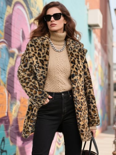 Womens Long Faux Fur Coats Lapel Faux fur Jacket Fluffy Coats Fuzzy Winter Jacket with Pockets2