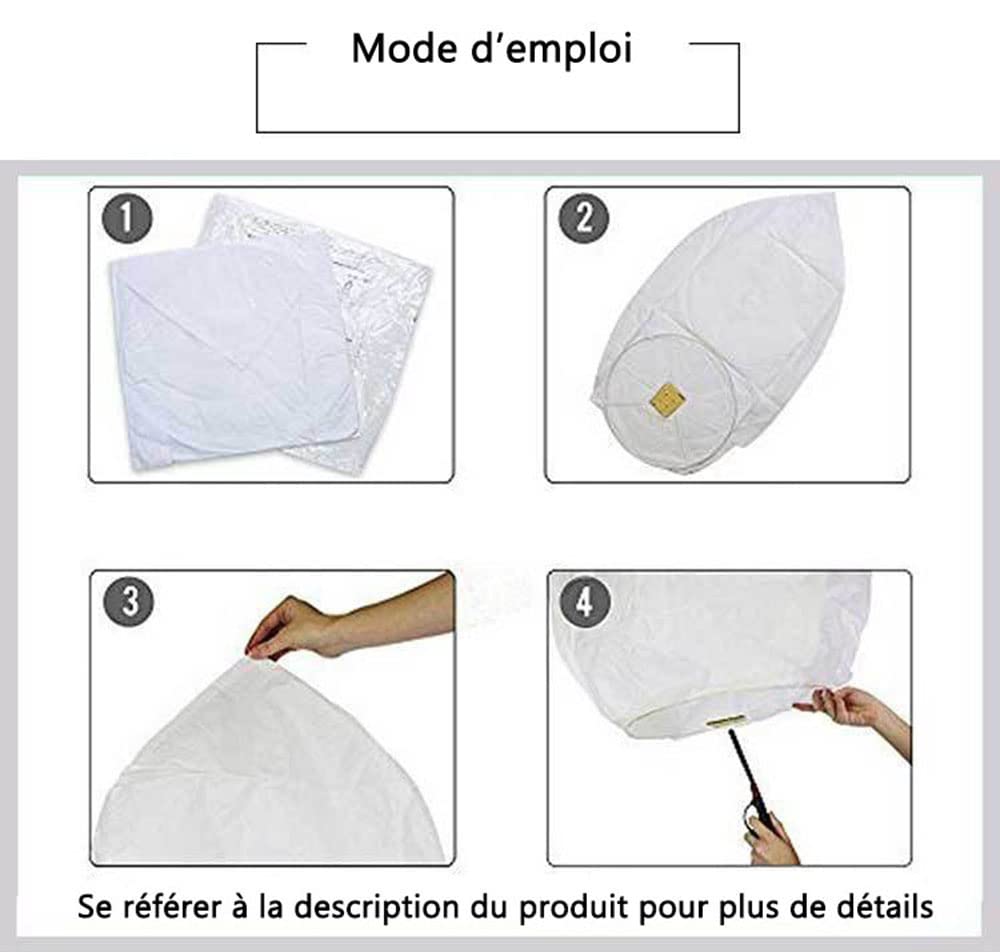 20 pièces Lanternes Volantes de Ciel Chinois Blanc en Papier à Copier 55 * 95cm (Blanc)