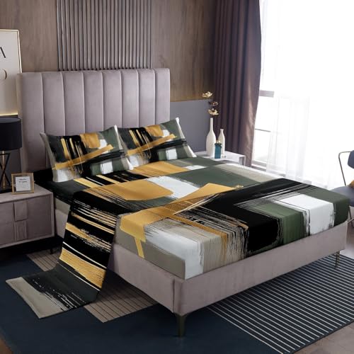 jejeloiu Kids Abstract Art Fitted Sheet Twin Size Geometric Bedding Set for Boys Girls Teens Gold Modern Art Bed Sheets Set Geometry Bedroom Decor Breathable Soft 2Pcs