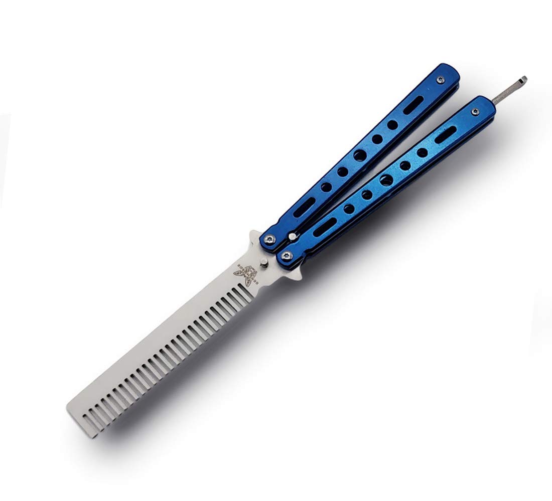 ZUZU Babe Practice Butterfly Knife Comb, CS GO Training Switchblade Knives Tool Unsharpened Real Blade, Balisong Trainer for Beginner, Children and Butterfly Knives Lover