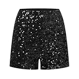 OThread & Co. Women's Sparkly Sequin Shorts Stretchy Night Out Party Shorts (Small, Black)
