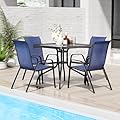 TLSUNNY Patio Dining Set 5 Pieces, All Weather Outdoor Furniture W/30"X 30" Table and 4 Stackable Textilene Chairs, Metal Table and Chairs for Lawn, Garden, Poolside, Backyard (Umbrella not Included)