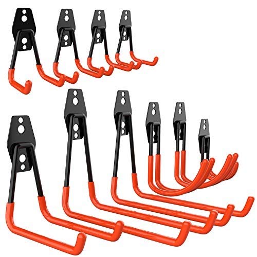 NOUVCOO 10 Pcs Heavy Duty Garage Storage Utility Hooks, Wall Mount Tool Holder Different Size Double U Hook with Anti-Slip Coating NC20