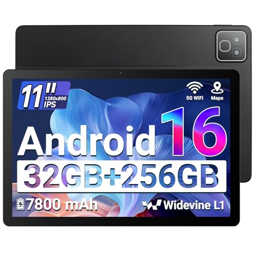 MUISOO Android 16 Tablet 11 Pulgadas, 32GB RAM+256GB ROM (TF 1TB), 7800mAh 5-Core WiFi 6 | Pantalla 1280 * 800 IPS | Widevine L1 | Bluetooth 5.0 | 5MP+8MP | Face ID | GPS | Tableta para Niños