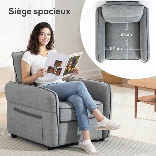 HOMCOM 1-Sitzer-Sofa, Wohnzimmersofa in ägyptischem Samt 80 cm, gepolsterte Sitzfläche und Rückenlehne, Seitentasche, moderner Stil, Sofa für Schlafzimmer, Wohnung, Kleiner Raum, grau – Bild 6