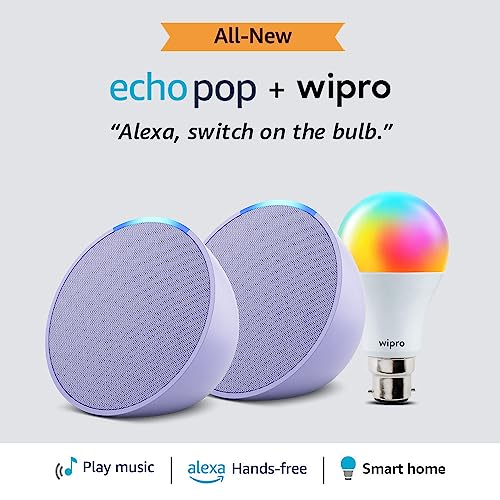 Image of Echo Pop (Purple, Green) gift twin pack with Wipro 9W LED Smart Color Bulb