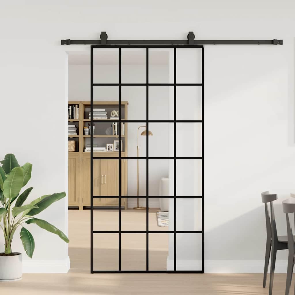 Porta scorrevole con guarnizione, porta in vetro ESG, nero, 102 x