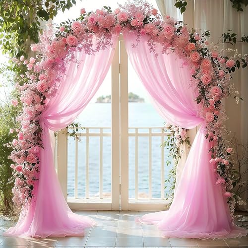 BSTDAYEVER Tenture Mariage Voilage Rose Clair Mariage Arche Tenture Rideau en Tulle 1.6x8m Tissu d'organza pour Drapé Arche pour Décoration de Mariage Cérémonie...