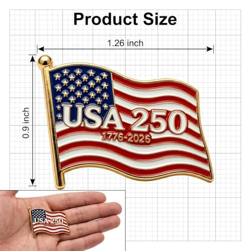 Image of SOWPOPY 250 Anniversary USA Flag Lapel Pins, America 250th Enamel Pin for Men Women Hats Shirts, 250th Anniversary Merchandise Bulk for Patriot Independence Day Gifts