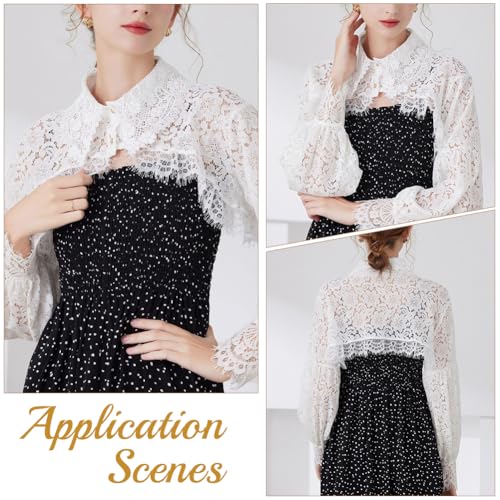 White Lace Shawl With Sleeves Bridal Detachable Floral Laces Trimming Collar Vintage Soft Sheer Fabric Polyester Hollow Shawls for Women Wedding Party Daily Clothing Accessories Decoration4