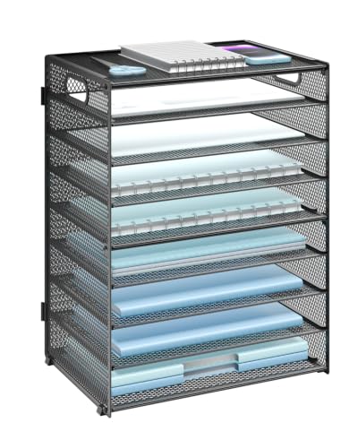 Image of WALI Desk File Organizer, 9 Tier Desktop Paper Letter Tray Organizer with Handle, Office Desk Accessories & Workspace Organizers for Office, Home, School Supplies, 1 Pack, Black