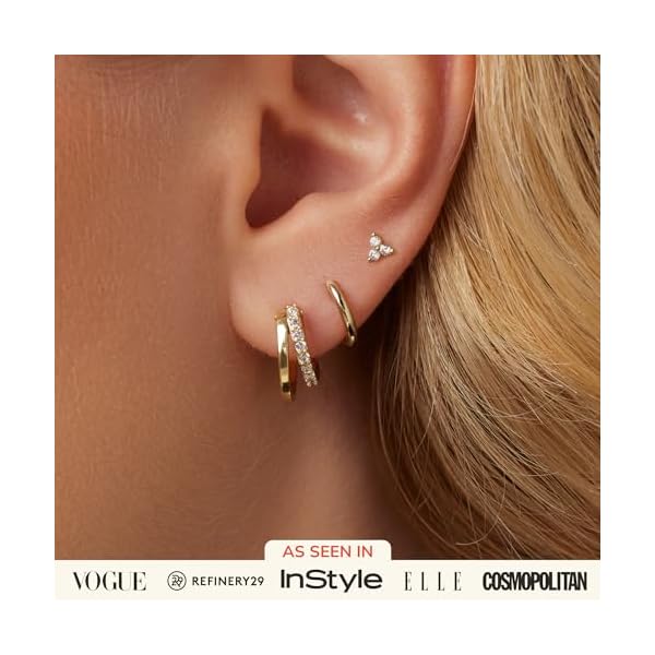 Ana Luisa Small Gold Earring Set - 14K Gold Plated With Cubic Zirconia Earrings - Hypoallergenic, Water-Resistant, Tarnish-Free Jewelry - Dainty Huggie Hoops & Stud Earrings for Women - 3 pairs - Image 3