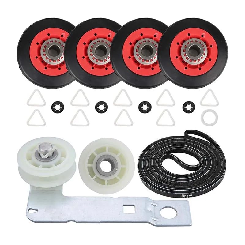 Dryer Repair kit Drum Roller, Idler Pulley, Belt fit for Whirlpool WED9150WW0 WED9550WW1 WGD9200SQ0 WED5500XW0 WED9400SW2 GEW9250PW1 WED9200SQ0 WED9150WW1 WED9050XW1 WED8300SW2 WED8300SW1 WED8300SW0