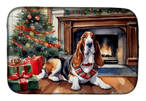 Caroline's Treasures DAC2603DDM Basset Hound Cozy Christmas Dish Drying Mat Absorbent Dish Drying Mat Pad for Kitchen Counter Dish Drainer Mat for Countertop, 14 x 21", Multicolor