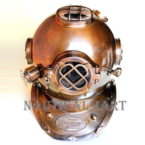 NauticalMart Spacial Antique Finish Divers Helmet Us Navy Scuba Brass Finish Helmet