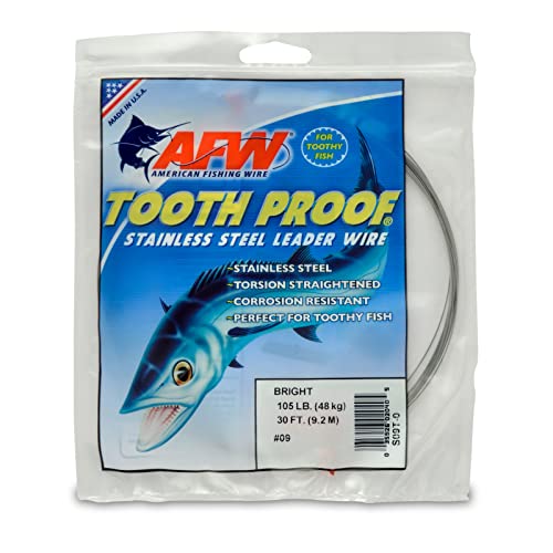 AFW #9 Tooth Proof Stainless Steel Single Strand Leader Wire, 105 lb Test Test, Bright, 30 ft