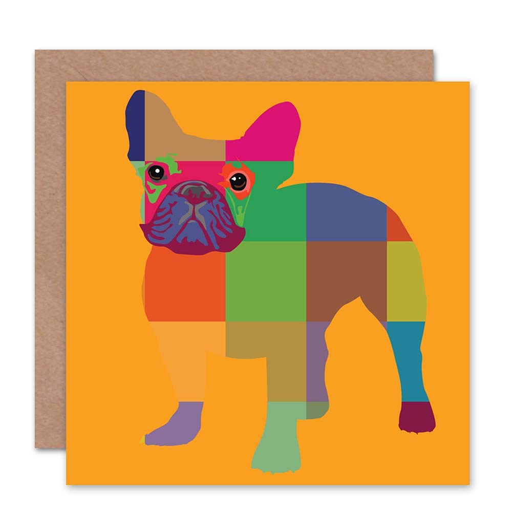 Wee Blue Coo French Bulldog Multi Coloured Birthday Art Sealed Greeting Card Plus Envelope Blank inside