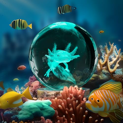 Image of 3D Axolotl Crystal Ball Night Light with Remote, Upgraded 3.15 Inch Axolotl Glass Ball Lamps with 16 Color LED Wooden Base for Birthday Holiday Xmas, Cool Axolotl Toy Decor Gifts for Boys Girls Kids