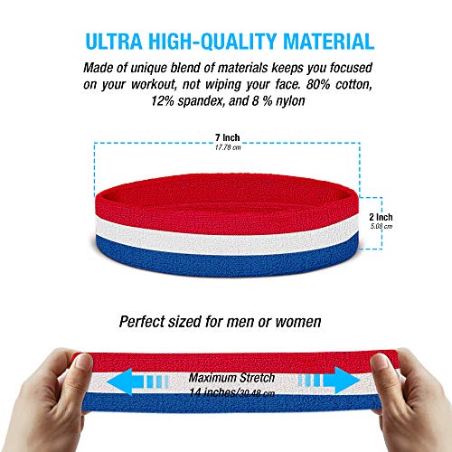 image for Suddora Striped Sweatband Set, Moisture Wicking 2 Wristbands and 1 Hea