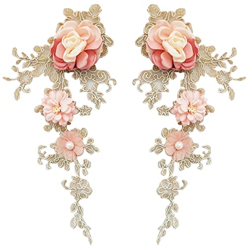 GORGECRAFT 2 PCS Parches Bordados Hierro 3D Apliques de Encaje Coser En Parches de Cuentas de Flores Bordado Motivo Floral Abalorios Tela de Encaje Apliques de Perlas para Ropa Vestido