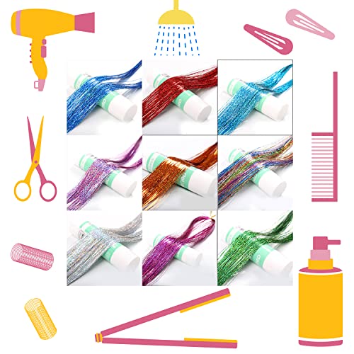 Hair Tinsel Kit 12 Colors, 2500 Strands 48 Inches Sparkling Tinsel Hair Extensions With Tool, Fairy Hair Tinsel For Birthday Halloween Christmas New Year Party #TOP2