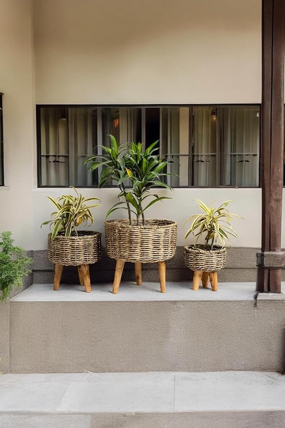 Natural Jute Handmade Planter Trio Set by Nature at Homes for Indoor Home Decor & Outdoor Balcony/Garden Flower Pot, Set of 3 (B0CZ97WWJ6) Amazon Price History, Amazon Price Tracker