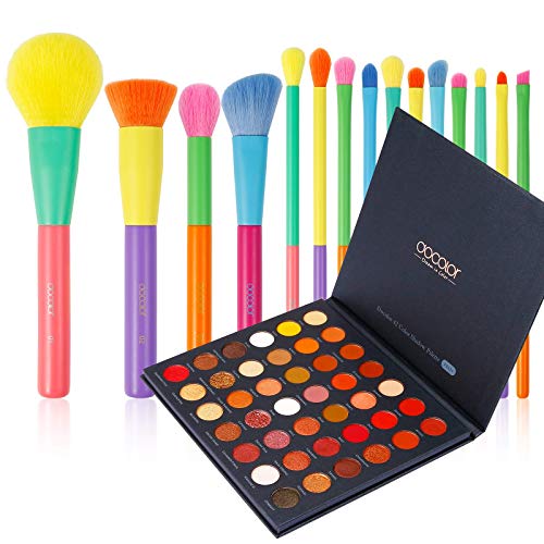 Docolor 15 Pcs Colourful Makeup Brush Set + 42 Colors Pro Eeyshadow Palette Ultra Pigmented Matte Shimmer Metallic Natural Blendable Soft Cream Powder Long Lasting Waterproof Make Up Eye Shadow Palet