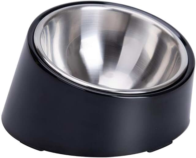 Super Design Mess Free 15° Slanted Bowl for Dogs and Cats, Tilted Angle Bulldog Bowl Pet Feeder, Non-Skid & Non-Spill, Eas...