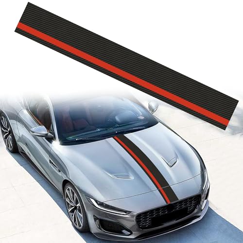 Image of TOMALL 55''x7'' Car Hood Sticker Auto Racing Body Side Skirt Roof Hood Bumper Stripe Decal Carbon Fiber Vinyl Modified Stripe Decal Decorations for Car (Carbon Fiber+Red)