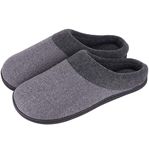 HomeIdeas Men's Woolen Fabric Memory Foam Anti-Slip House Slippers, Autumn Winter Breathable Indoor