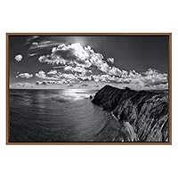 SIGNWIN Framed Canvas Wall Art A Cloudy Sky by The Ocean and Cliff Landscape Wilderness Photography Modern Panoramic Relax/Calm Black and White for Living Room, Bedroom, Office - 16