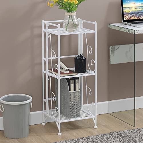 Image of Convenience Concepts Xtra Storage 3 Tier Folding Metal Shelf with Scroll Design, White