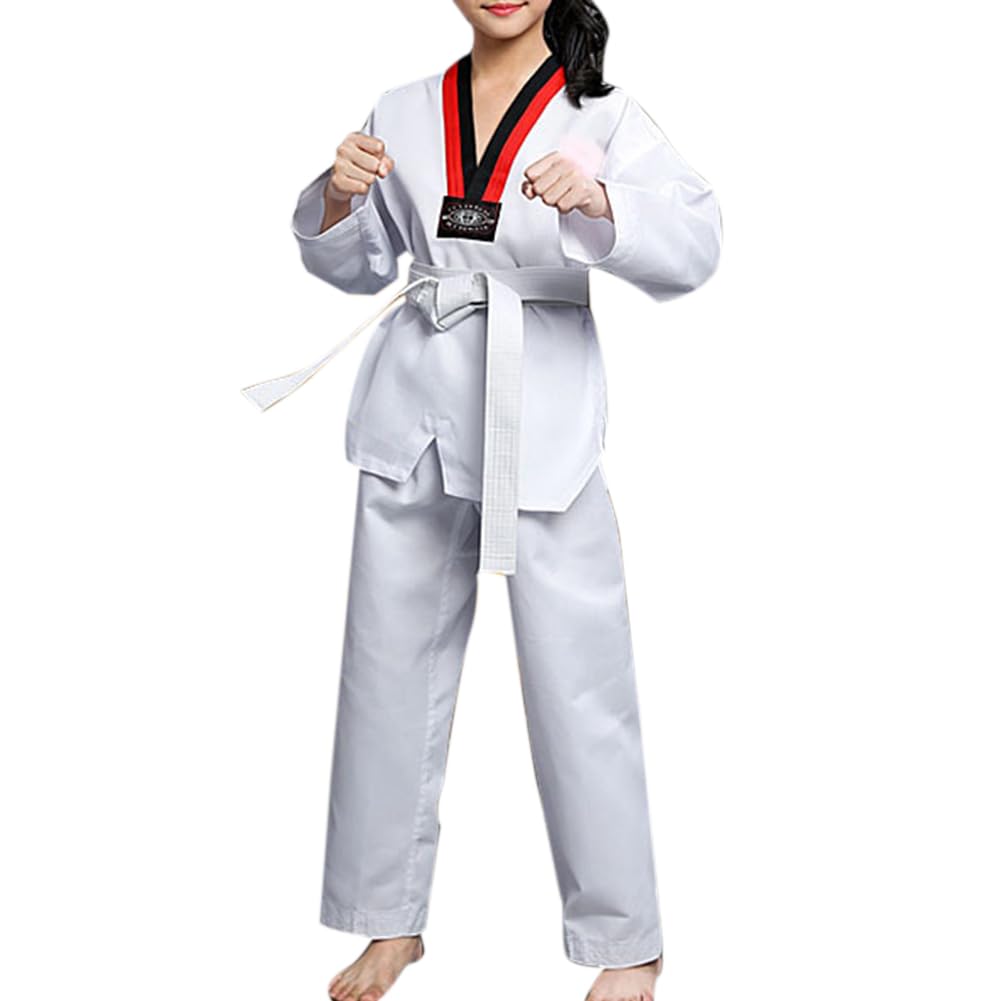 Yyyuluo Adultos Traje de Taekwondo Niños Cuello en V Uniforme Artes Marciales Estudiante Aikido Judo Sets Kung Fu Ropa de Entrenamiento Manga Larga Algodón Traje de Karate