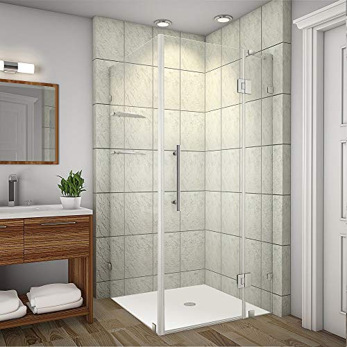 Aston Avalux Gs Completely Frameless Shower Enclosure With Glass Shelves, 48" X 38" X 72", Brushed Stainless Steel #TOP4