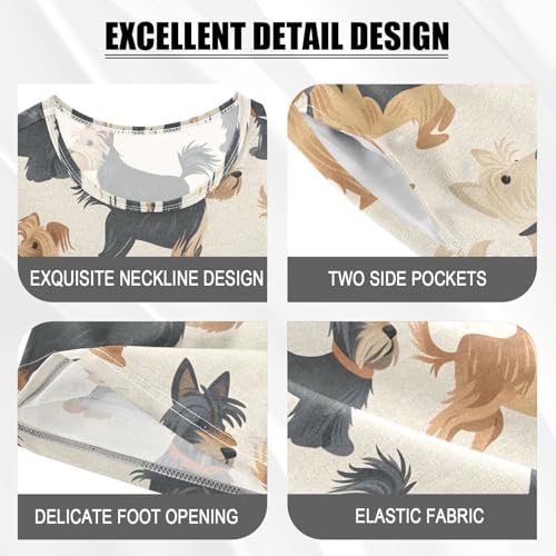 ALAZA Cute Terrier Dog Pajamas Set Short Sleeve Cotton Sleepwear Summer Pjs 2 Piece 5-14Y4