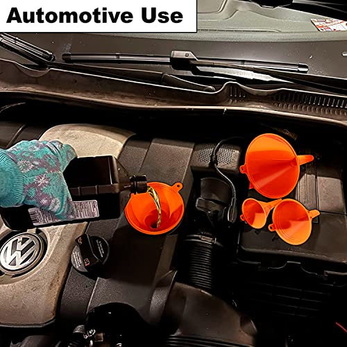 Image of Oil Funnel Set (Orange, 4-Pack) - Plastic Funnels for Automotive Use - Funnels for Kitchen Use Filling Bottles and containers - Funnel for Water Bottles, Gas, Car Oil, Lubricants and Fluids