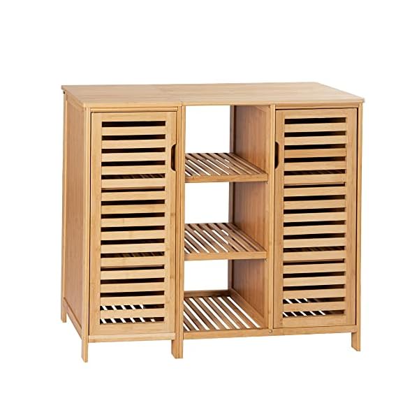 WAOHO badezimmerschränke aus Bambus,Badezimmer Regal,Sideboard Wohnzimmer,Sideboard, Bad Regal stehend,Küchenschrank, Badezimmer Schrank,Bad Regal stehend (99.5cm X 33cm X 87cm)