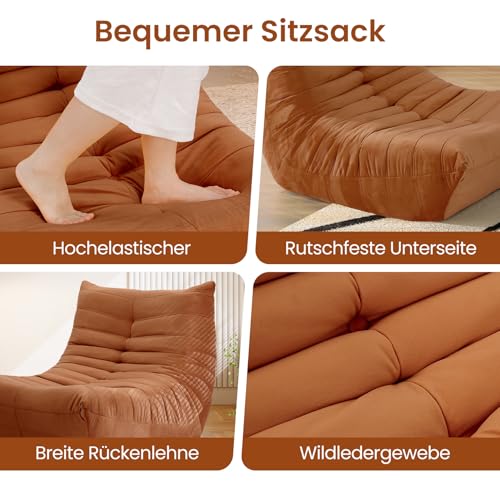 Meskanu Lounge-Sofa mit Memory-Schaum für kleine Räume: Bodensofa Lazy Sofa aus Wildlederimitat, Cloud Couch für Schlafzimmer & Wohnzimmer, Braun