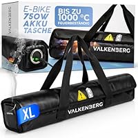 VALKENBERG E-Bike Akku Tasche – Feuerfeste Akkubox für E-Bike Akkus mit Kabeldurchführung – Akku Schutzhülle feuerfest inkl. Trageschlaufe – Akku Transportbox & Aufbewahrungstasche, Größe XL