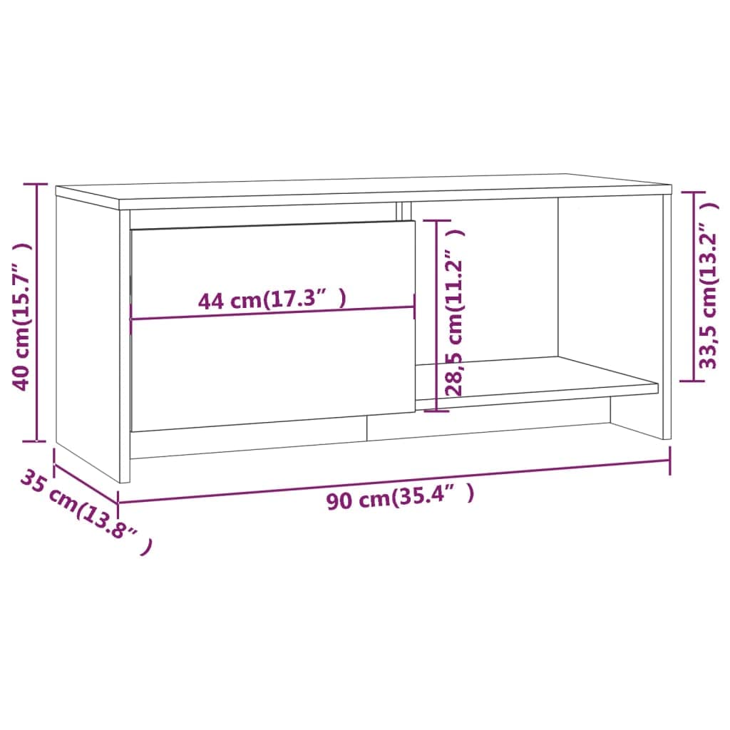 Mobile per TV in legno bianco, 90 x 35 x 40 cm, con porta e scomparto, credenza bassa per soggiorno, spazio per videogiochi, home theater, cassettiera