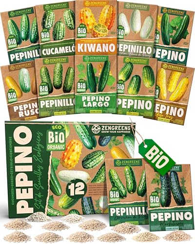 ZenGreens® - Set de semillas de pepino eco - 12 variedades para cultivar fácilmente en el jardín, balcón o parterre elevado - Sementes verduras