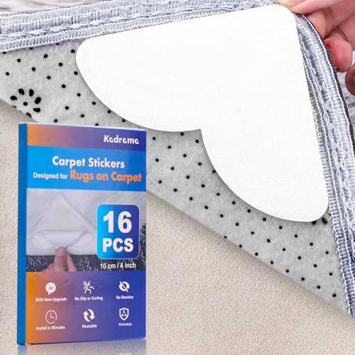 Kadrama 16-Pack Carpet-to-Carpet Rug Grippers | Cloth-Backed Heavy-Duty Anti-Slip Pads | Secure Rugs Over Carpets, Tiles, Hardwood | Prevent Sliding, Curling, Tripping (4