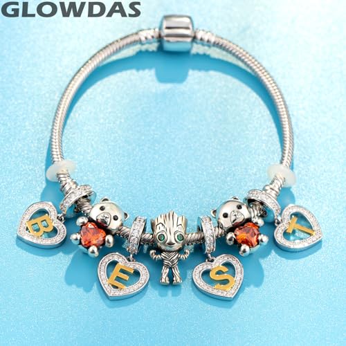 Image of GLOWDAS 18K Gold Plated Letter Charms Initial A to Z Necklace Pendant, 925 Sterling Silver CZ Heart Dangle Alphabet Beads fit European DIY Bracelet, Gifts for Valentiens /Christmas /Family