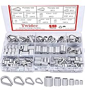 Twidec/240PCS 304 Stainless Steel Wire Rope Cable Thimbles and Aluminum Crimping Loop Sleeve 3/64...